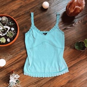 EXPRESS knit light. blue tank with crochet small